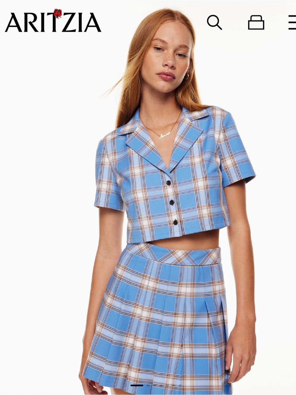Aritzia Sunday Best Plaid Cropped Button Down Shirt NWOT